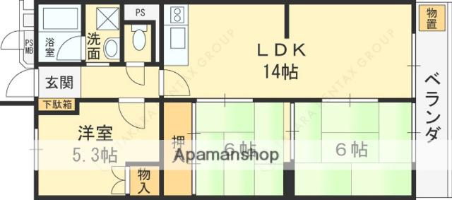 プレジデント東大阪 第4棟(3LDK/3階)の間取り写真