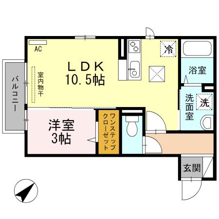 シェノワめふ(1LDK/1階)の間取り写真