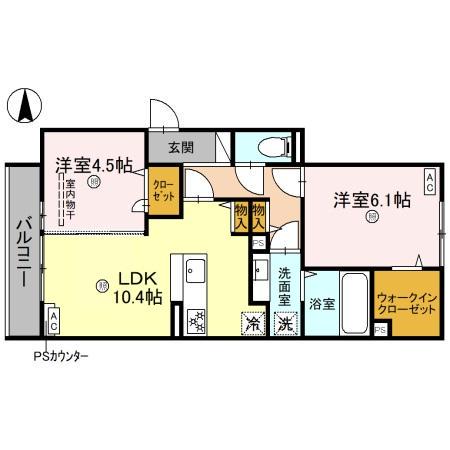 シンティランテ夙川名次(2LDK/3階)の間取り写真