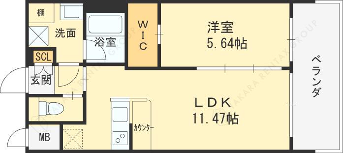 プレジオさくら夙川(1LDK/6階)の間取り写真