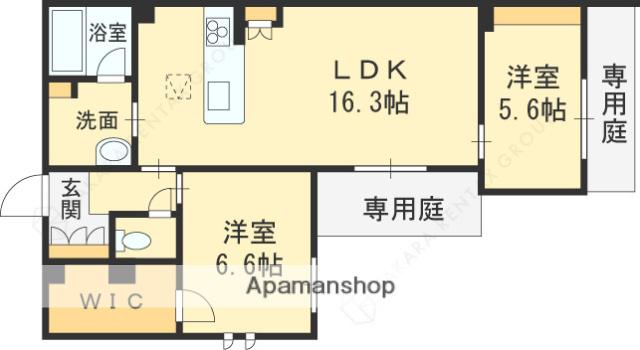 シャーメゾン リベル(2LDK/1階)の間取り写真