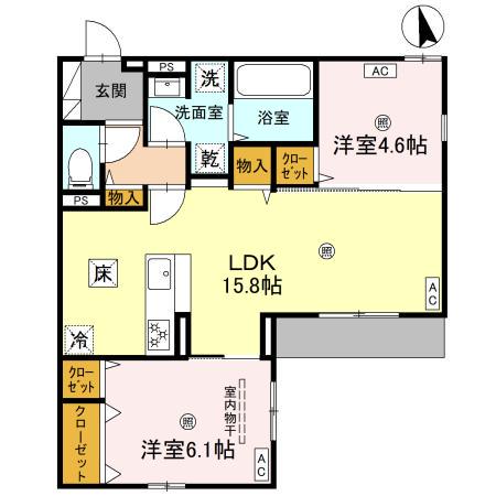 クラシスト甲子園一番町II(2LDK/1階)の間取り写真