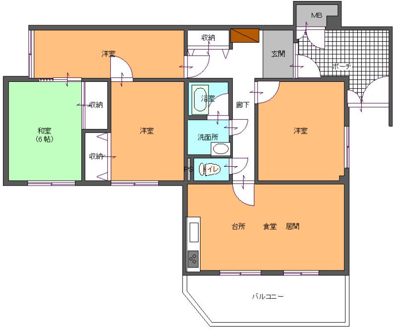 イトーピア甲陽園(3LDK/1階)の間取り写真