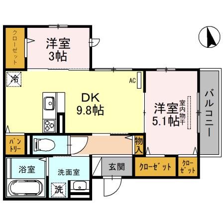 コンフォール甲子園口(2DK/2階)の間取り写真
