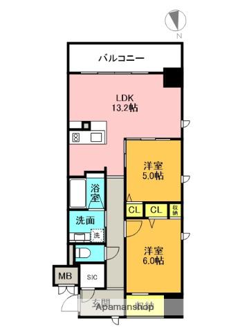 エーレックス西宮(2LDK/4階)の間取り写真