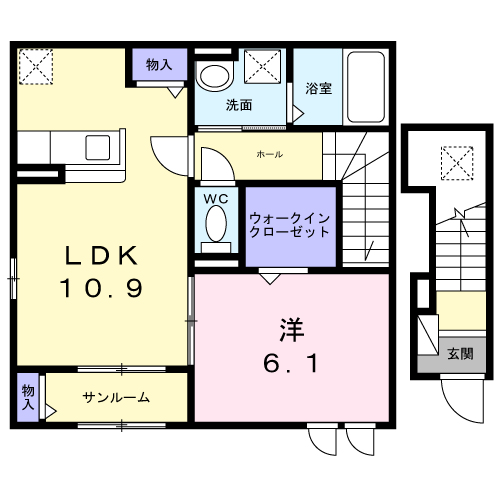 コート向田イースト(1LDK/2階)の間取り写真