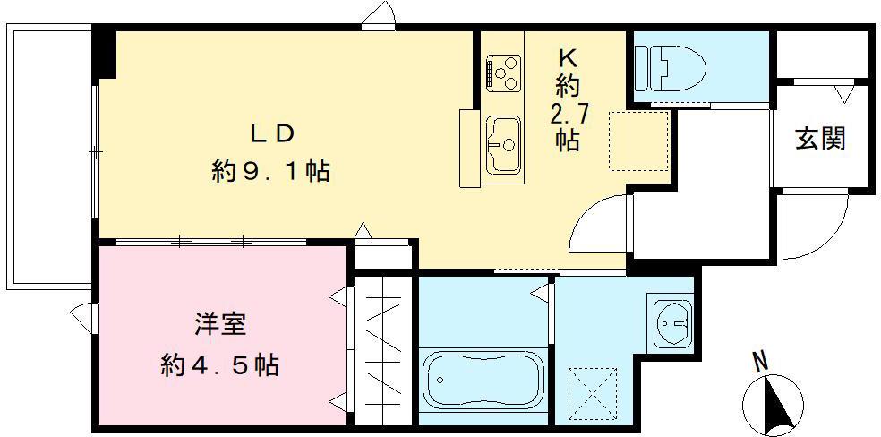 オリビア苦楽園(1LDK/2階)の間取り写真