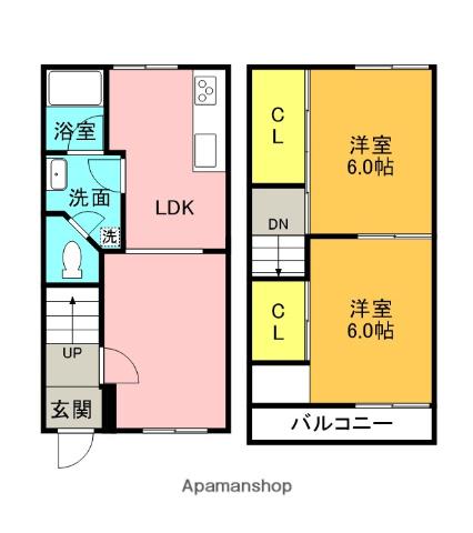 鞍掛町３テラスハウス(2LDK)の間取り写真