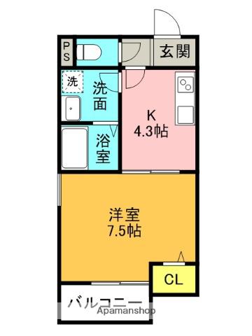 ペルルブランシェ九番町(1K/1階)の間取り写真