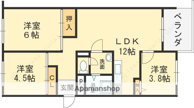 芦屋浜高層若葉1号棟(3LDK/6階)の間取り写真