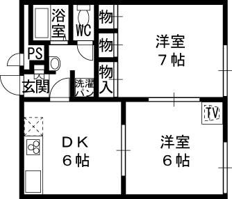レオパレスパーシモン 辻子(2DK/2階)の間取り写真