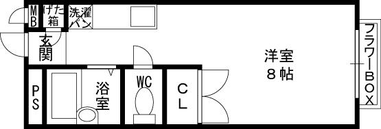 ウィステリア(ワンルーム/2階)の間取り写真
