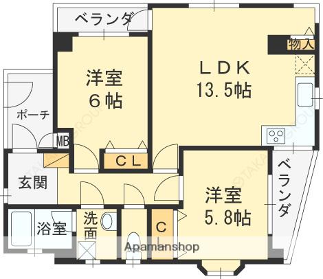 芦屋ニューコーポⅠ番館(2LDK/3階)の間取り写真