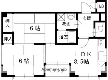 芦屋ニューコーポ2番館(1LDK/2階)の間取り写真