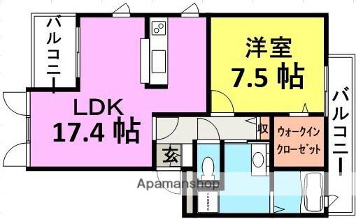 ガーデン東園田(1LDK/2階)の間取り写真