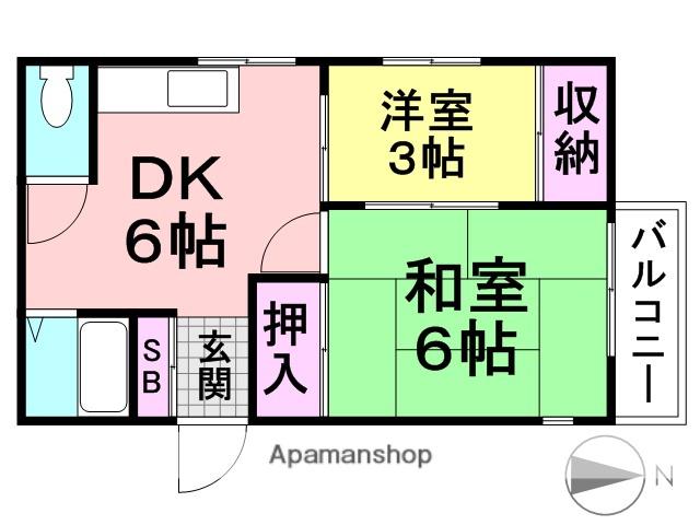 小中島ハイツ(2DK/3階)の間取り写真