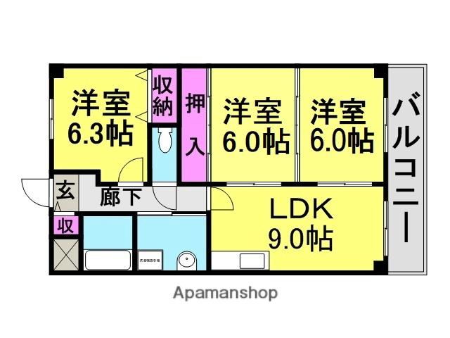FORUMーレジデンス東園田(3LDK/3階)の間取り写真