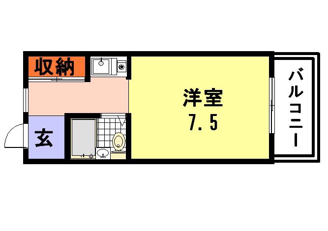 第6カシノハイツ(1K/2階)の間取り写真