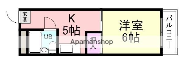 武庫リバーハイツ(1K/4階)の間取り写真