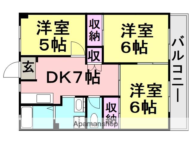 浜田パークハイツ(3DK/2階)の間取り写真