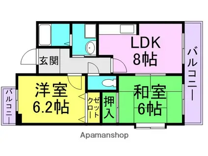 ジーナス甲子園口(2LDK/3階)の間取り写真