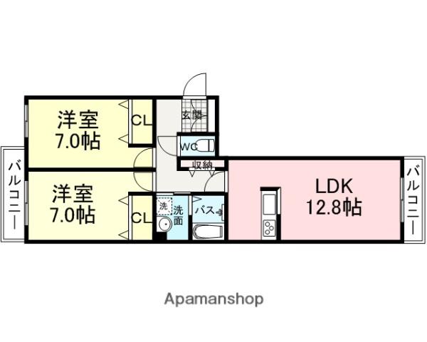 グランジュテ武庫町(2LDK/3階)の間取り写真
