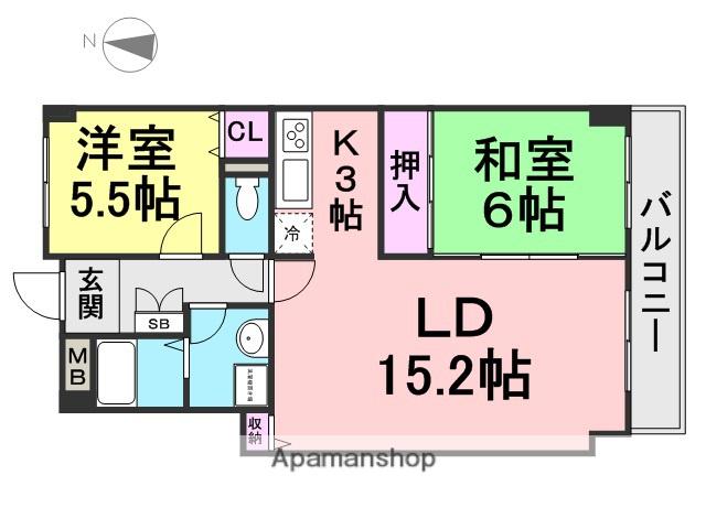 プラマー塚口(2LDK/3階)の間取り写真