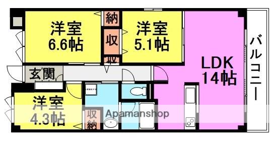 LE PORTE-BONHEU(3LDK/3階)の間取り写真