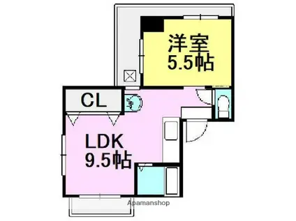 ウィズ口田中(1LDK/3階)の間取り写真