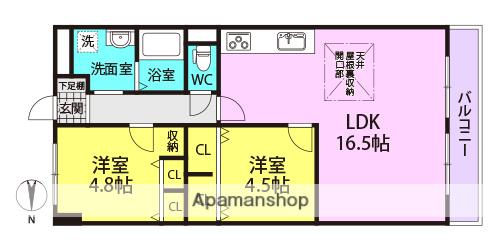 ハウゼミヤウラ(2LDK/4階)の間取り写真