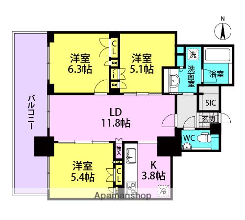 プラウド阪急塚口駅前(3LDK/8階)の間取り写真