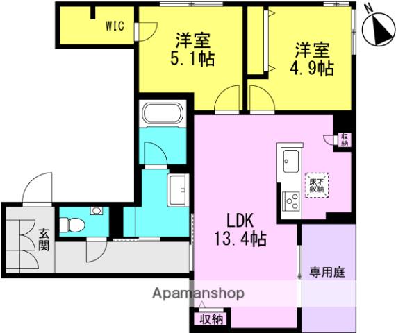 シャーメゾン クレシェンテ甲子園口(2LDK/1階)の間取り写真