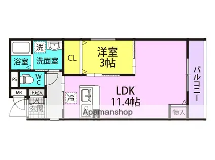 TKマンション(1LDK/3階)の間取り写真