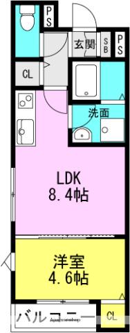 LA-CREA浜C棟(1LDK/1階)の間取り写真