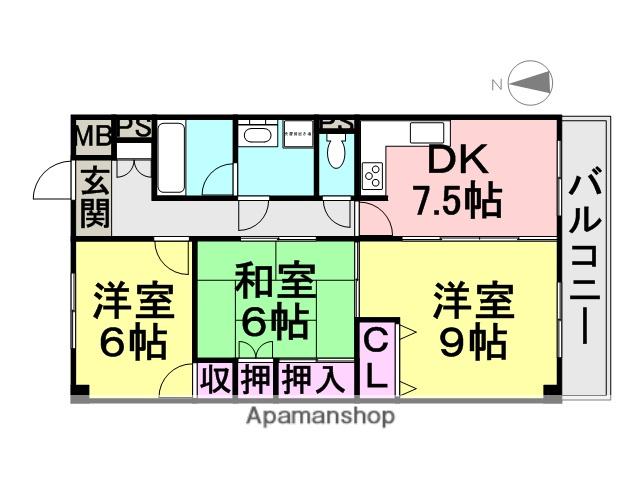 ウエストサイド武庫川(3DK/2階)の間取り写真