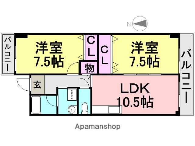 ビーバルユイ(2LDK/4階)の間取り写真