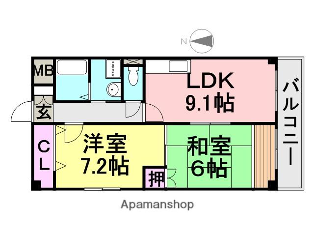 サンローゼン蓬川荘園(2LDK/3階)の間取り写真