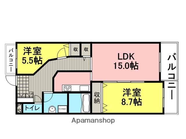 ラディエ南武庫之荘Ⅲ(2LDK/2階)の間取り写真