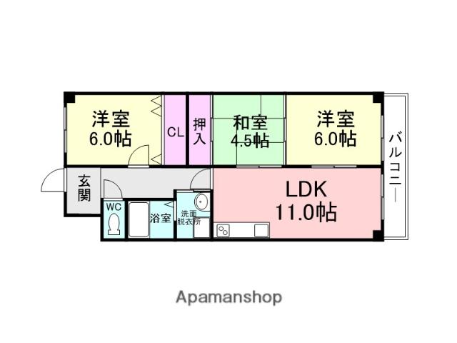 ローヤルシャトー立花(3LDK/3階)の間取り写真