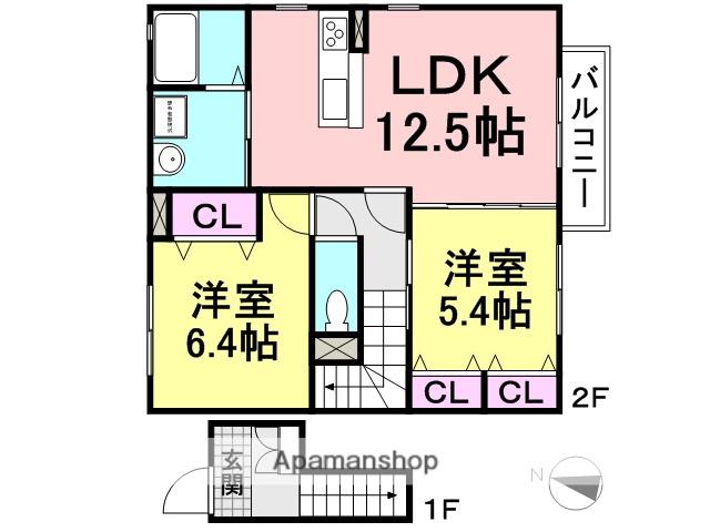 ウエスト SIDE (2LDK/2階)の間取り写真