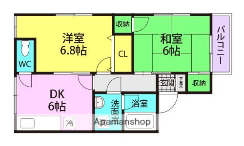 ウッディハイツ (2DK/2階)の間取り写真