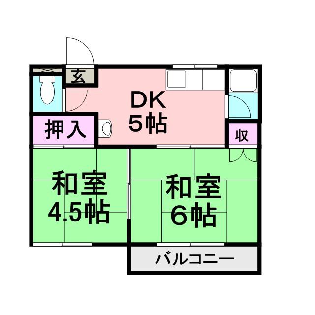 グリーンハイツ小林(2DK/2階)の間取り写真