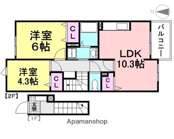 武庫之荘ノースブリーズ(2LDK/2階)の間取り写真