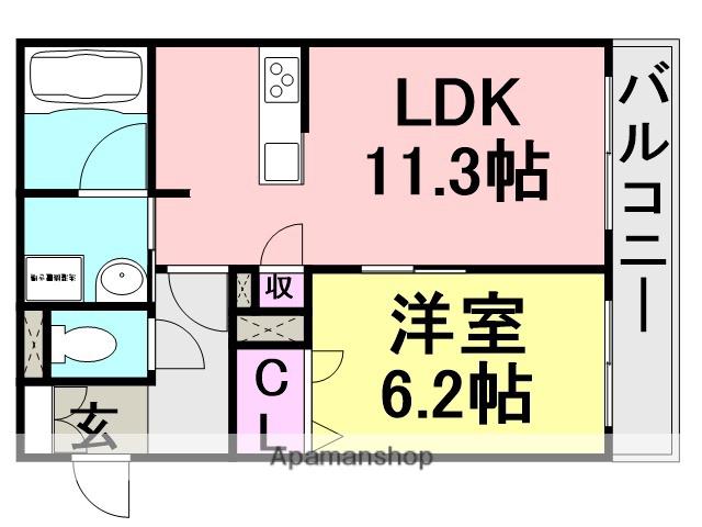 DOUBLESUNSHINE(1LDK/2階)の間取り写真