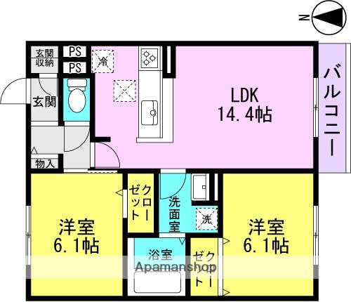 ルネ・ムーン(2LDK/2階)の間取り写真