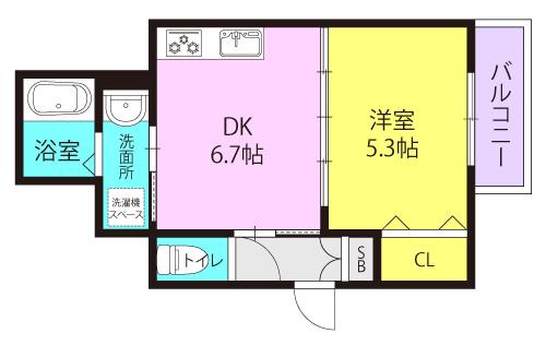 ラモーナ東本町3(1DK/3階)の間取り写真