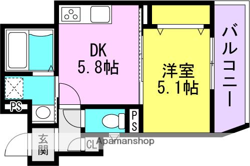 クリエオーレ梶ヶ島(1DK/2階)の間取り写真