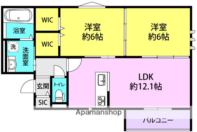 レジデンス ムコフルール(2LDK/2階)の間取り写真
