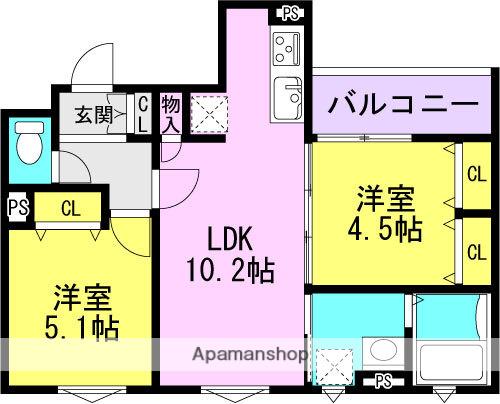 クリエオーレ崇徳院(2LDK/2階)の間取り写真