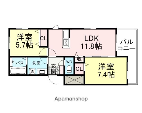 パークメゾン武庫之荘(2LDK/2階)の間取り写真